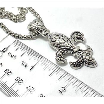 Fleur-De-Lis Statement Necklace Pendant w/ Chunky Chain