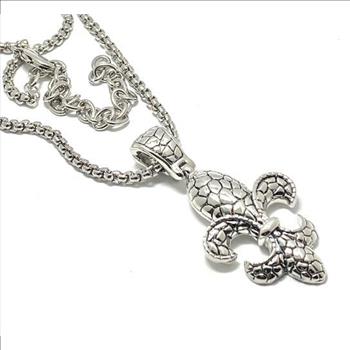 Fleur-De-Lis Statement Necklace Pendant w/ Chunky Chain