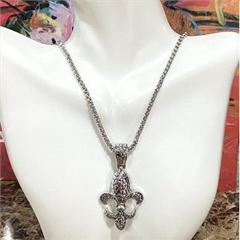 Fleur-De-Lis Statement Necklace Pendant w/ Chunky Chain