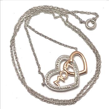 Genuine Diamond Heart Necklace 18k White & Pink Gold Overlay
