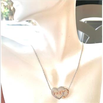 Genuine Diamond Heart Necklace 18k White & Pink Gold Overlay