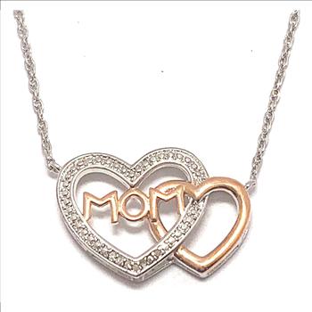 Genuine Diamond Heart Necklace 18k White & Pink Gold Overlay