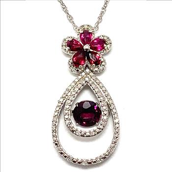 Genuine Diamond & Rhodolite,  925 Sterling Silver & 18k Gold Ovr Necklace