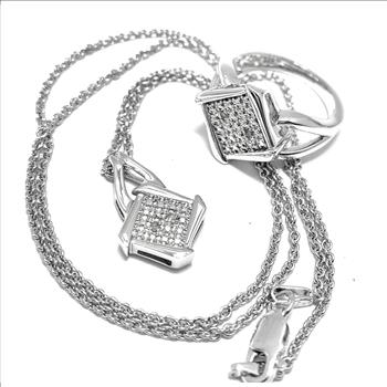 Genuine Diamonds 18k White Gold & Jewelry Bronze Necklace ONLY