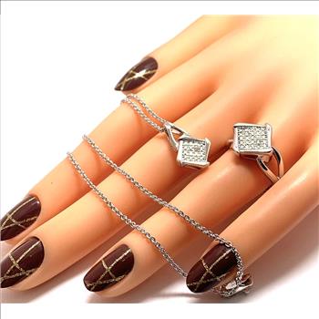Genuine Diamonds 18k White Gold & Jewelry Bronze Necklace ONLY