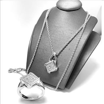 Genuine Diamonds 18k White Gold & Jewelry Bronze Necklace ONLY