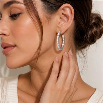 Inside Out Hoop Earrings 1.44ct Diamonique Diamond Oval Shape