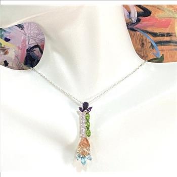 Lorenzo .925 Sterling Silver, Citrine & Blue Topaz & Peridot & Pink Topaz & Amethyst Necklace