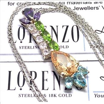 Lorenzo .925 Sterling Silver, Citrine & Blue Topaz & Peridot & Pink Topaz & Amethyst Necklace