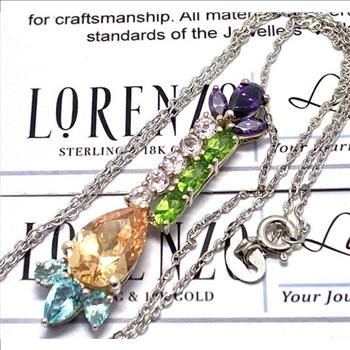 Lorenzo .925 Sterling Silver, Citrine & Blue Topaz & Peridot & Pink Topaz & Amethyst Necklace