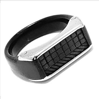 Modern Desighn Mens Steinless Steel & Ebonite Ring