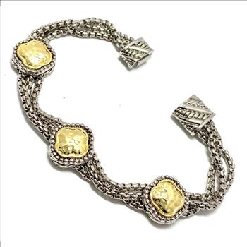 Multi Chain 14k White Gold Ovr & 14k Yellow Gold Ovr Magnetic  Bracelet
