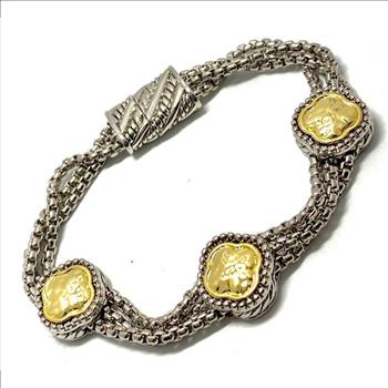 Multi Chain 14k White Gold Ovr & 14k Yellow Gold Ovr Magnetic  Bracelet