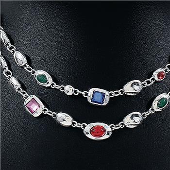 Multi-Gem & 18k White Gold Overlay Layering Necklace