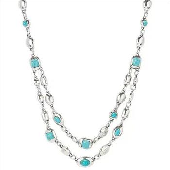 Multi-Gem & 18k White Gold Overlay Layering Necklace