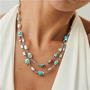 Multi-Gem & 18k White Gold Overlay Layering Necklace