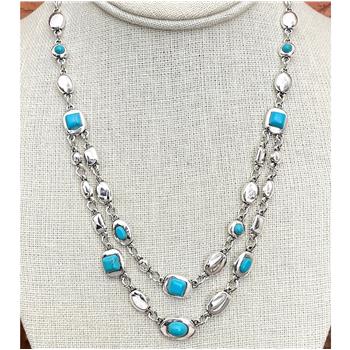 Multi-Gem & 18k White Gold Overlay Layering Necklace