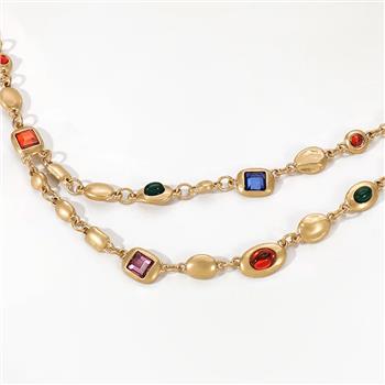 Multi-Gem & 18k Yelllow Gold Overlay Layering Necklace
