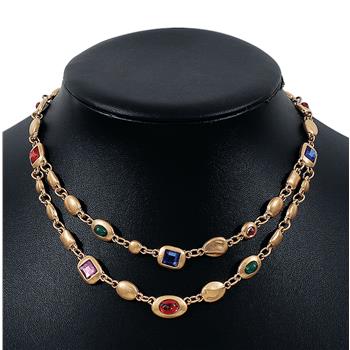 Multi-Gem & 18k Yelllow Gold Overlay Layering Necklace