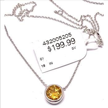 Natural Citrine 925 Sterling Silver Necklace Bezel Set Solitaire  $199 Retail