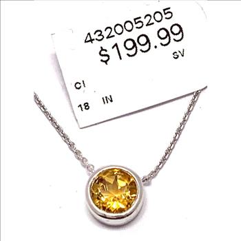 Natural Citrine 925 Sterling Silver Necklace Bezel Set Solitaire  $199 Retail