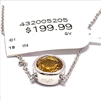 Natural Citrine 925 Sterling Silver Necklace Bezel Set Solitaire  $199 Retail