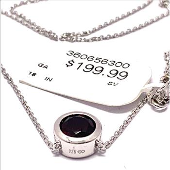 Natural Garnet Necklace .925 Sterling Silver Bezel Set Solitaire - $199 Retail