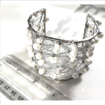 Nina Nguen Design 44 White Pearls Large Bangle Bracelet