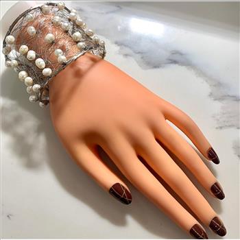 Nina Nguen Design 44 White Pearls Large Bangle Bracelet
