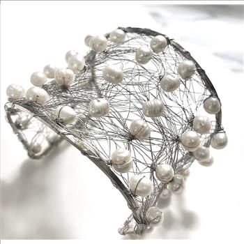 Nina Nguen Design 44 White Pearls Large Bangle Bracelet