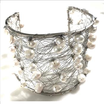 Nina Nguen Design 44 White Pearls Large Bangle Bracelet