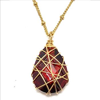 Nina Nguen Designer 1/20 Real 14k Yellow Goldfield in .925 Sterling Silver 21.50 CT Garnet Necklace