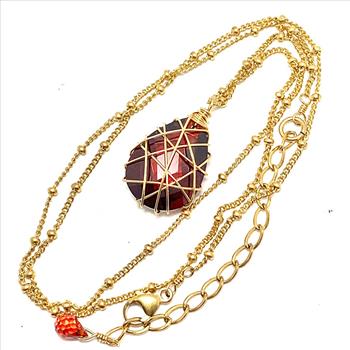Nina Nguen Designer 1/20 Real 14k Yellow Goldfield in .925 Sterling Silver 21.50 CT Garnet Necklace