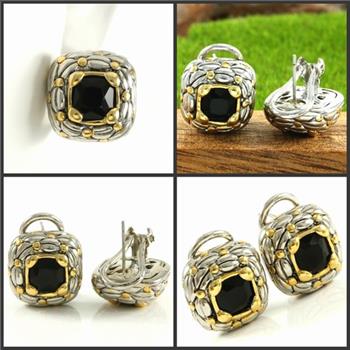 NO RESERVE Beautifully Created Black Onyx Two-tone Earrings