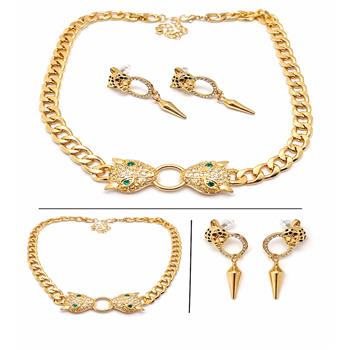Panther Necklace & Earrings Set 18K Gold Overlay