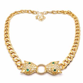 Panther Necklace & Earrings Set 18K Gold Overlay