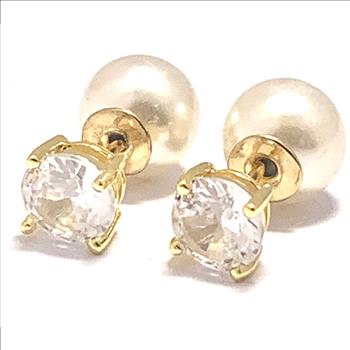 Reversible Design 2 IN 1 3.00ctw VVS-F Simulated Diamond & Pearl Stud Earrings