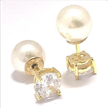 Reversible Design 2 IN 1 3.00ctw VVS-F Simulated Diamonds & Pearl Stud Earrings