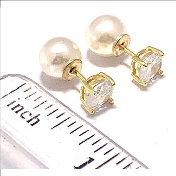 Reversible Design 2 IN 1 3.00ctw VVS-F Simulated Diamonds & Pearl Stud Earrings