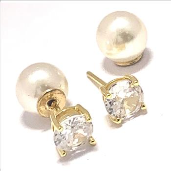 Reversible Design 2 IN 1 3.00ctw VVS-F Simulated Diamonds & Pearl Stud Earrings