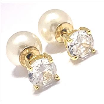 Reversible Design 2 IN 1 3.00ctw VVS-F Simulated Diamonds & Pearl Stud Earrings