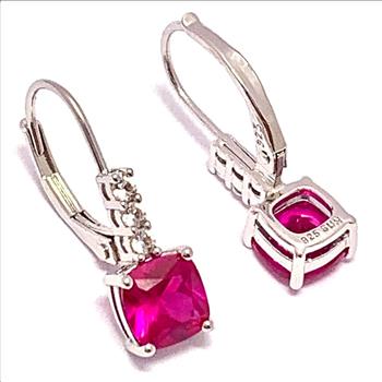 Ruby Lever Back .925 Sterling Silver Earrings  Diamonique Diamond- $179