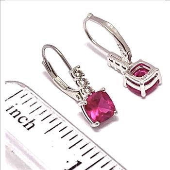 Ruby Lever Back .925 Sterling Silver Earrings  Diamonique Diamond- $179