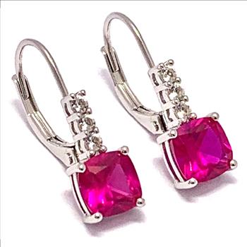 Ruby Lever Back .925 Sterling Silver Earrings  Diamonique Diamond- $179