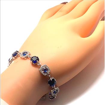 SAM & CO  18k Gold & .925 Sterling Silver 0.75ctw Diamonique Diamond  & 14.95ctw Sapphire Tennis Bracelet