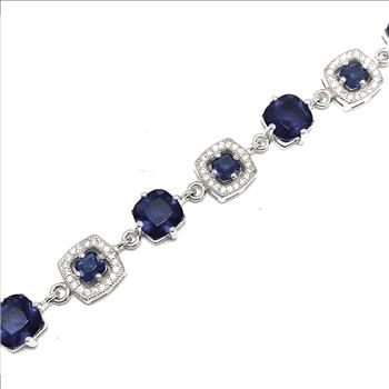 SAM & CO  18k Gold & .925 Sterling Silver 0.75ctw Diamonique Diamond  & 14.95ctw Sapphire Tennis Bracelet