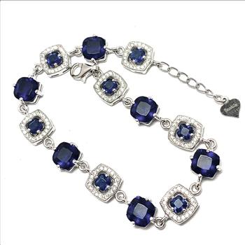 SAM & CO  18k Gold & .925 Sterling Silver 0.75ctw Diamonique Diamond  & 14.95ctw Sapphire Tennis Bracelet