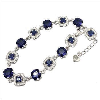 SAM & CO  18k Gold & .925 Sterling Silver 0.75ctw Diamonique Diamond  & 14.95ctw Sapphire Tennis Bracelet