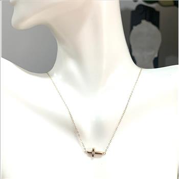Solid 10k Gold 0.05ctw Diamonique Diamond Horizontal  Cross Necklace
