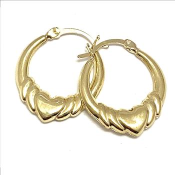 Solid 10k Yellow Gold Heart Hoop Earrings